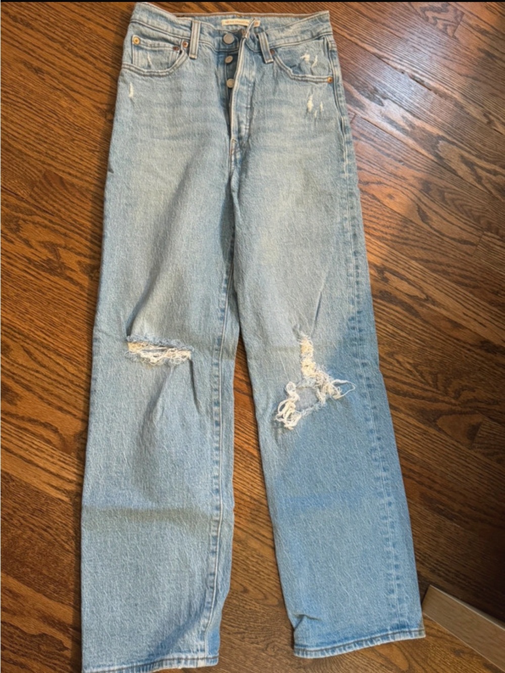 Levi's Light Wash Ripped Straight Leg Jeans
